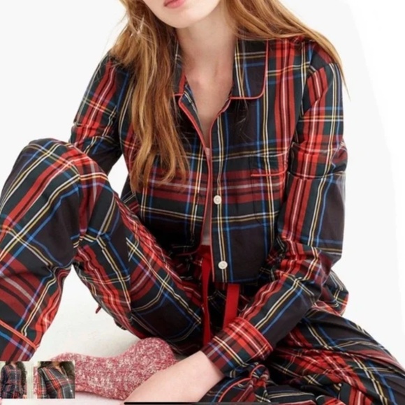 J Crew NWT Cotton Poplin Long-sleeve Pajama Set in Stewart Tartan - Picture 2 of 2